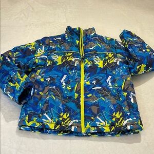 MOUNTAIN XPEDITION SIZE 14-16 PUFFER Kids Blue and Green Patterned Jacket